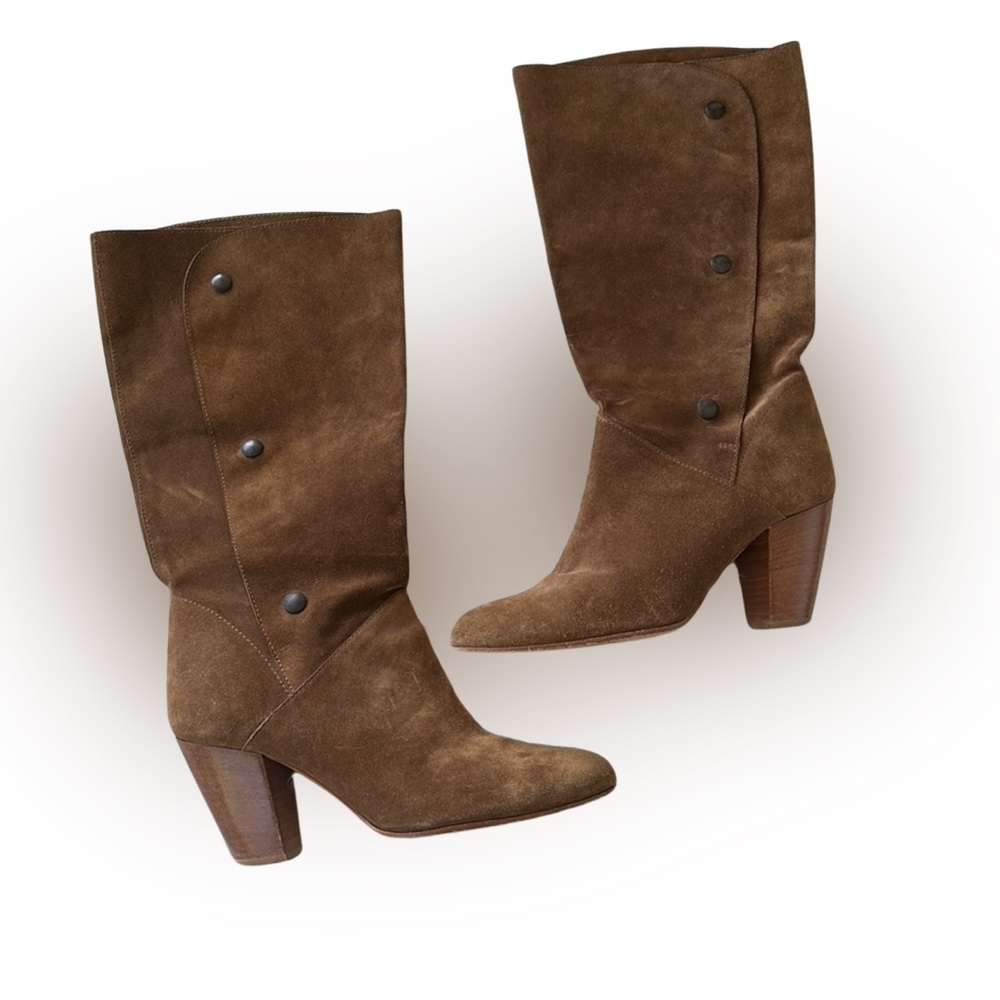 Vintage Barneys CO-OP Caramel Suede Slouch Snap Boots RARE! Sz 39